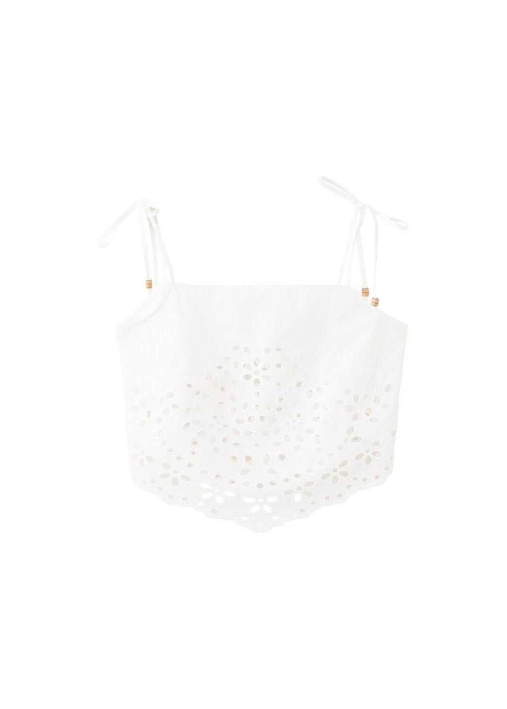 White Embroidered Open-Work Top, Natural White, large image number 6
