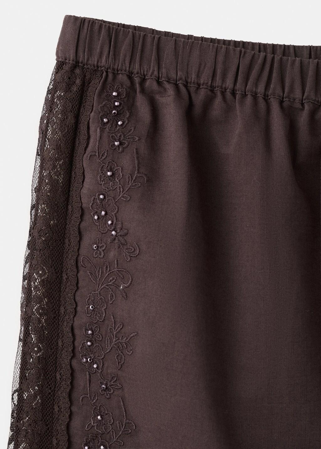 Brown Straight Shorts With Lace Detail, Brown, large image number 1