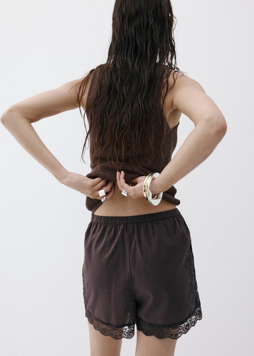 Brown Straight Shorts With Lace Detail, Brown, large image number 2