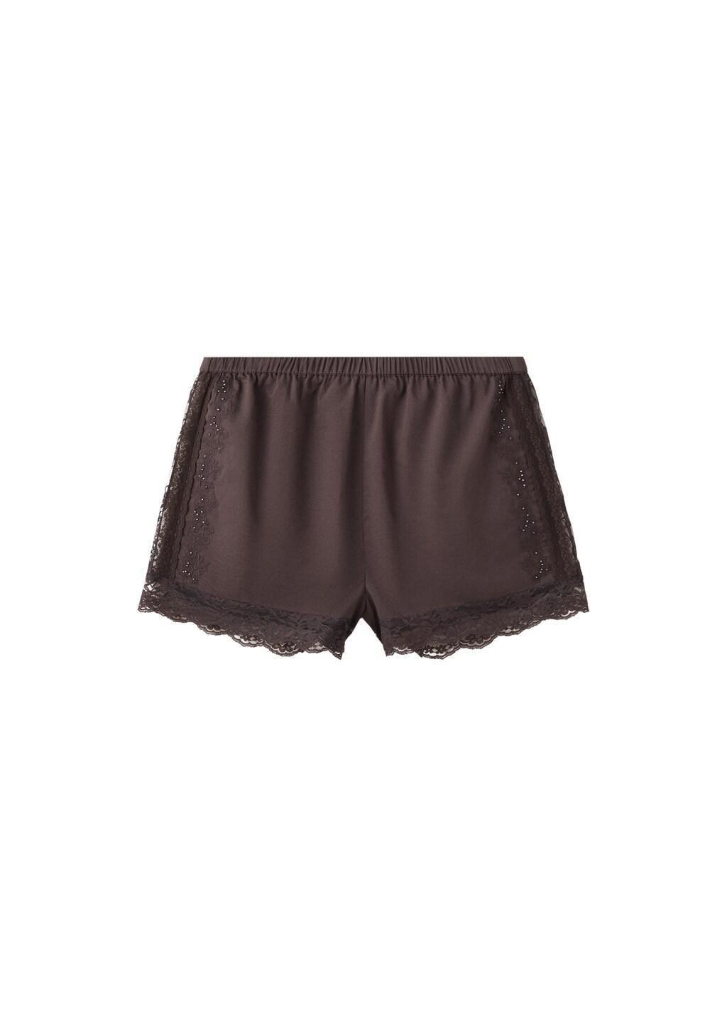 Brown Straight Shorts With Lace Detail, Brown, large image number 5