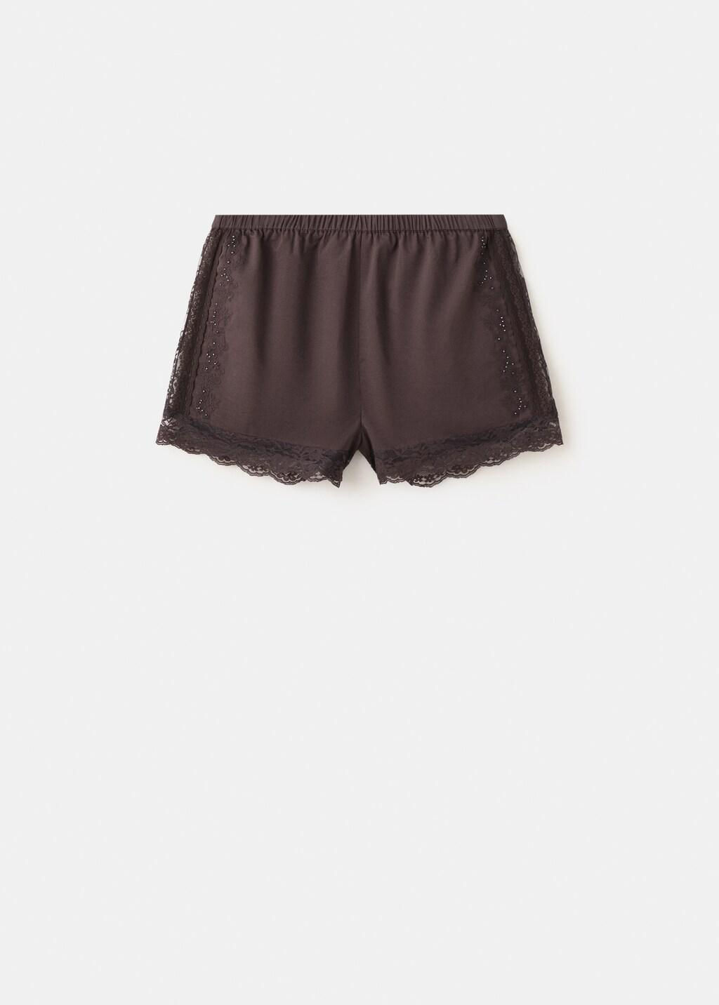 Brown Straight Shorts With Lace Detail, Brown, large image number 6
