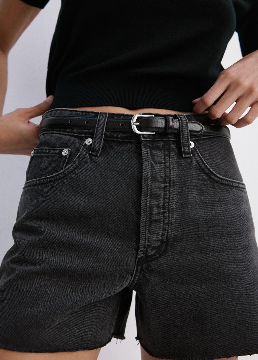 Grey Denim Shorts With Frayed Hem, Open Grey, large image number 3