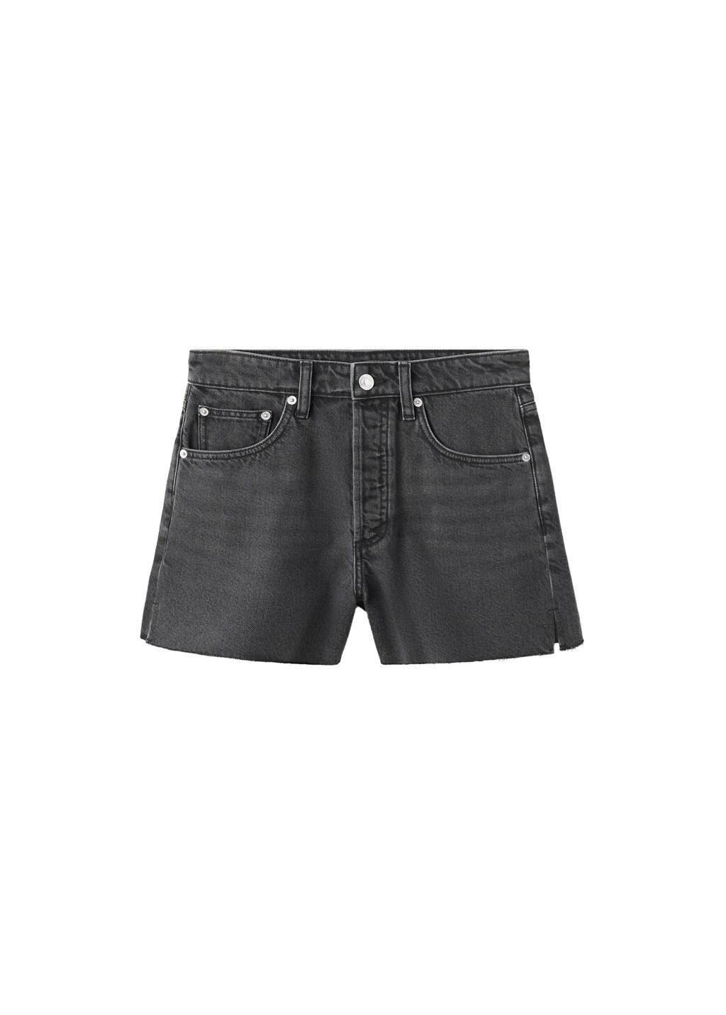 Grey Denim Shorts With Frayed Hem, Open Grey, large image number 6