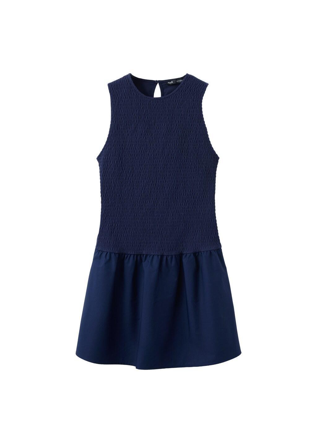 Blue Smocked Cotton Dress, Dark Blue, large image number 6