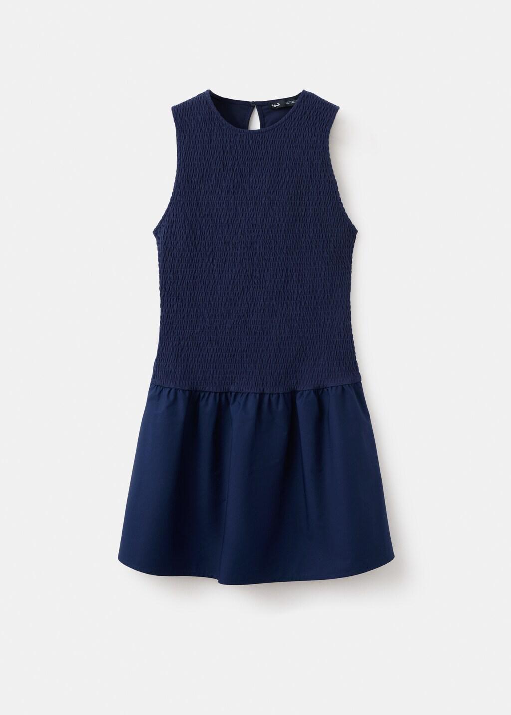 Blue Smocked Cotton Dress, Dark Blue, large image number 7