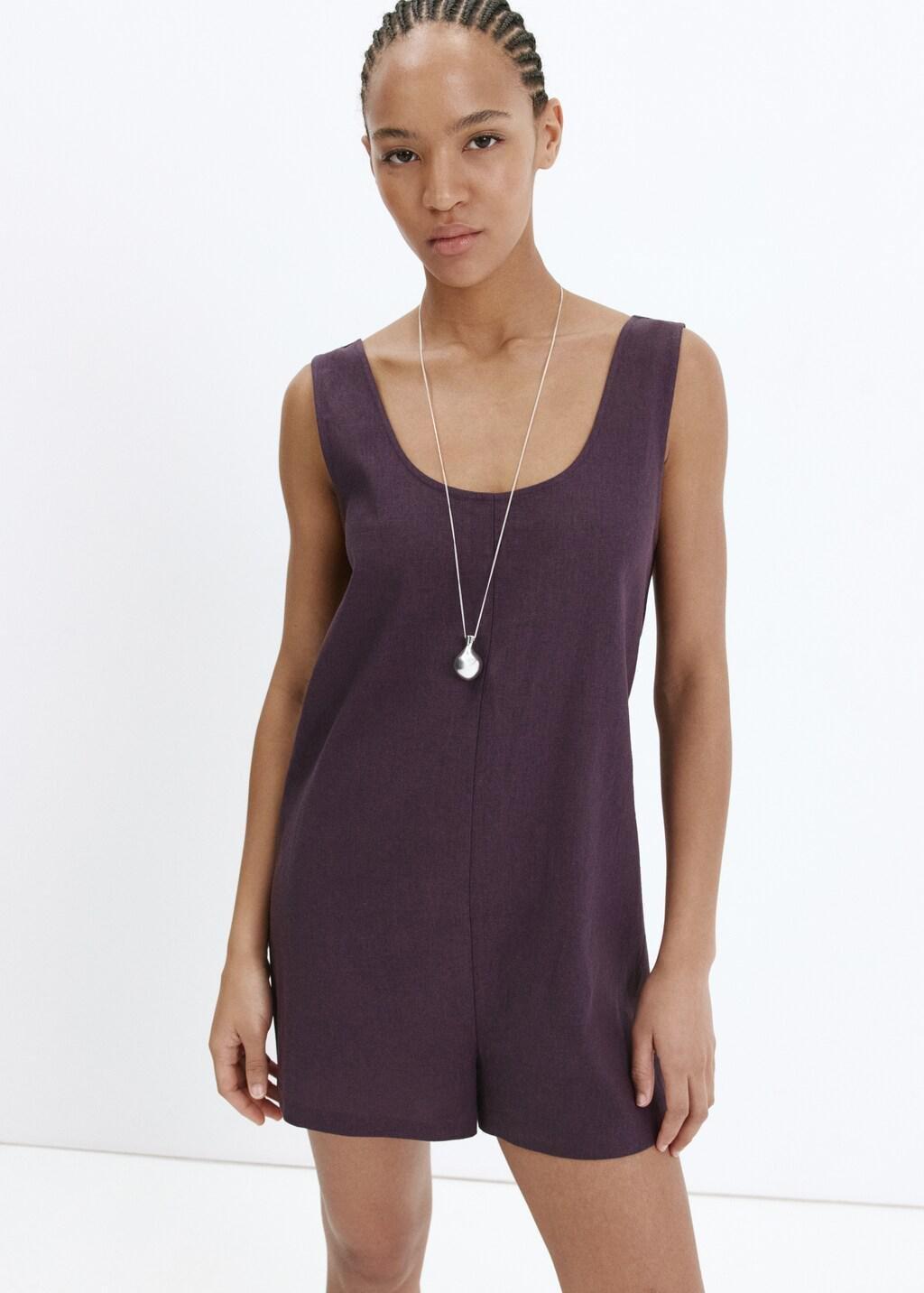 Purple Linen Jumpsuit With Open Back, Medium Purple, large image number 3
