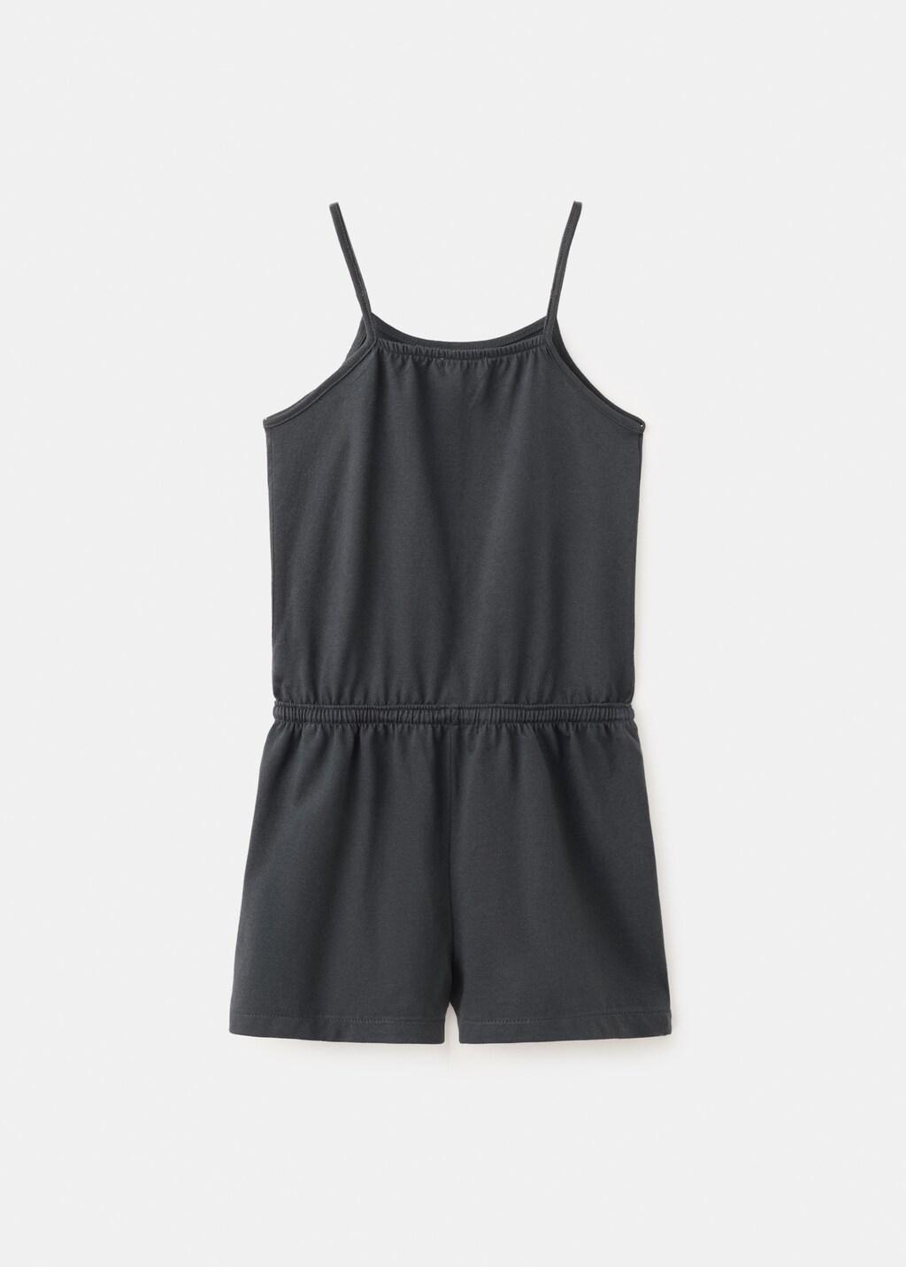 Grey Cotton Studded Playsuit, Kids Girls, Charcoal, large image number 1