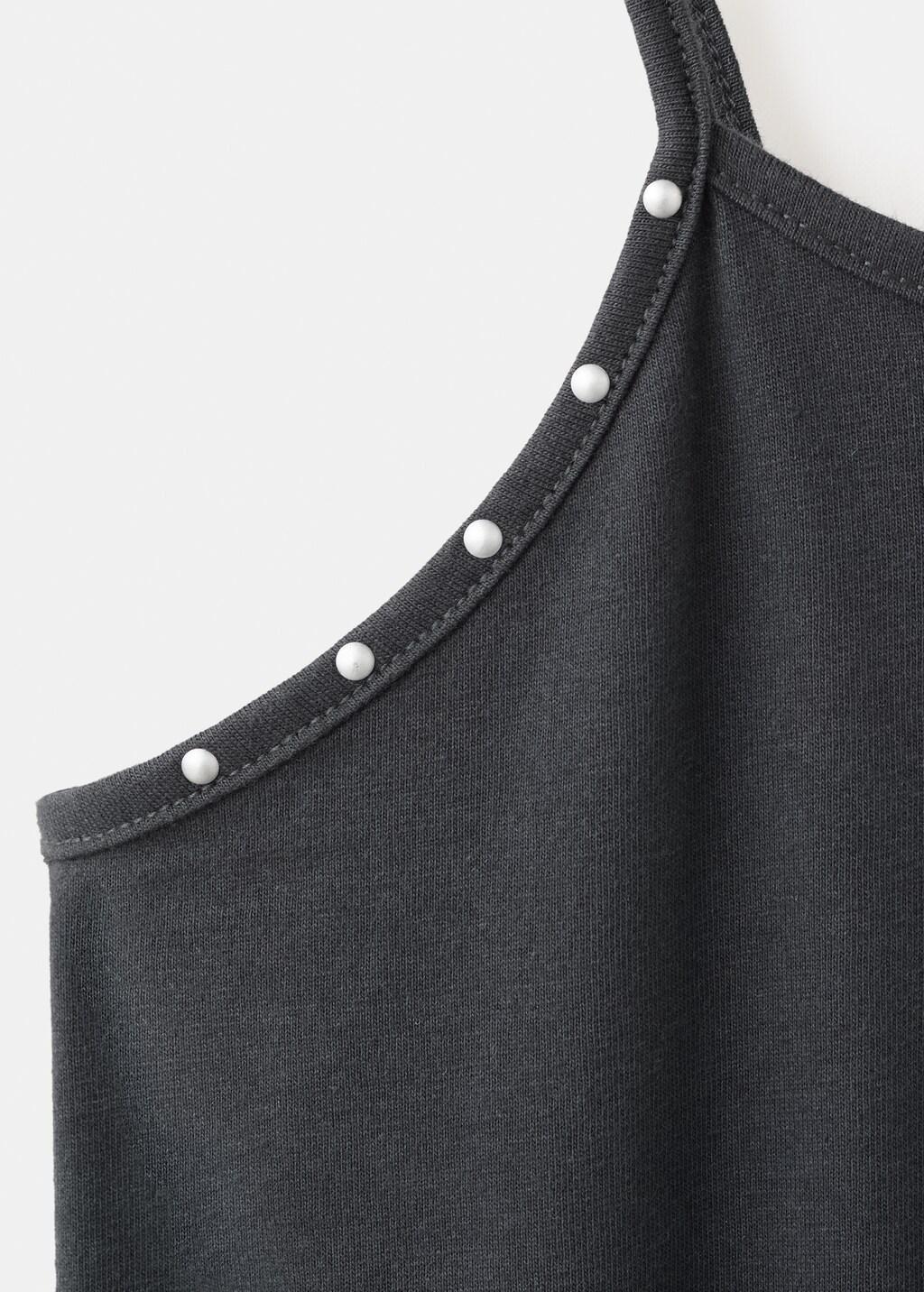 Grey Cotton Studded Playsuit, Kids Girls, Charcoal, large image number 2