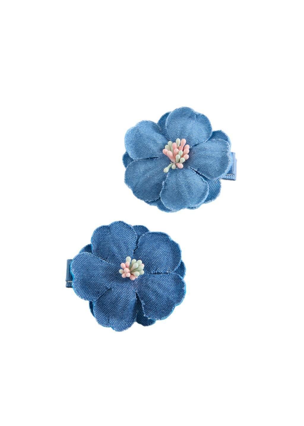 Blue Flower Hair Clips, Set Of 2, Kids Girls, Medium Blue, large image number 1