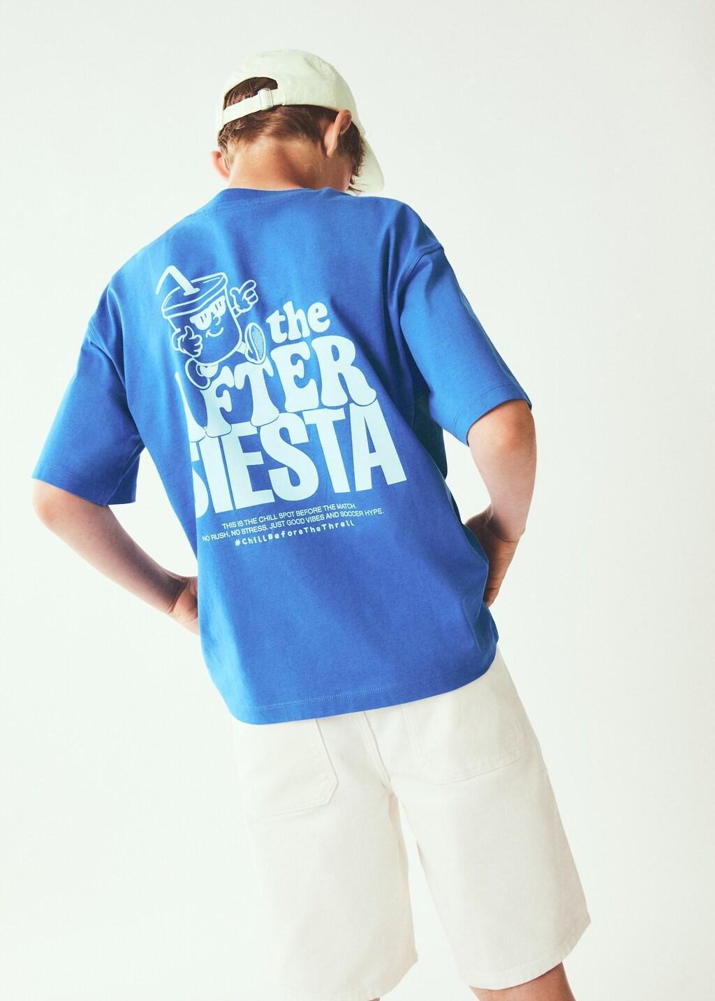 Blue Oversized Printed Cotton T-Shirt, Kids Boys, Medium Blue, large image number 2