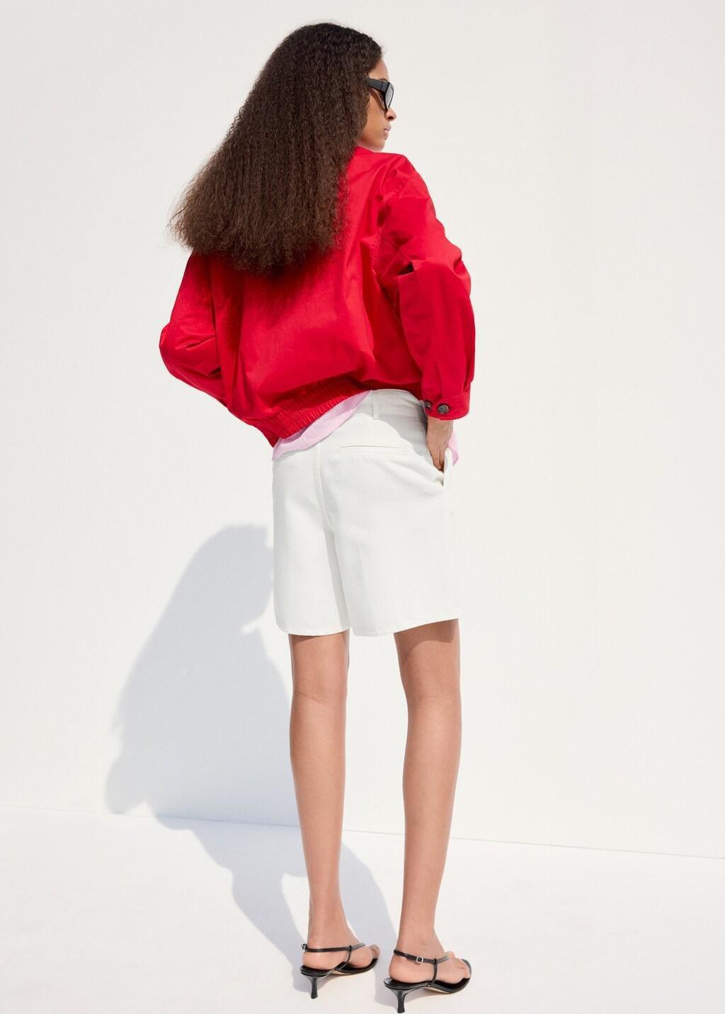 White Mid-Rise Denim Bermuda Shorts With Pleats, Natural White, medium