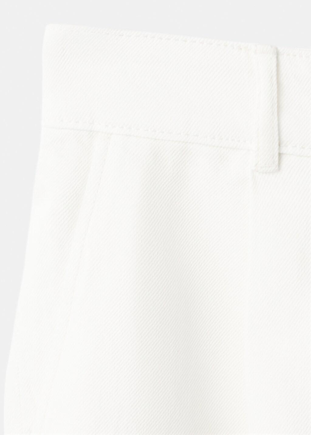 White Mid-Rise Denim Bermuda Shorts With Pleats, Natural White, large image number 5