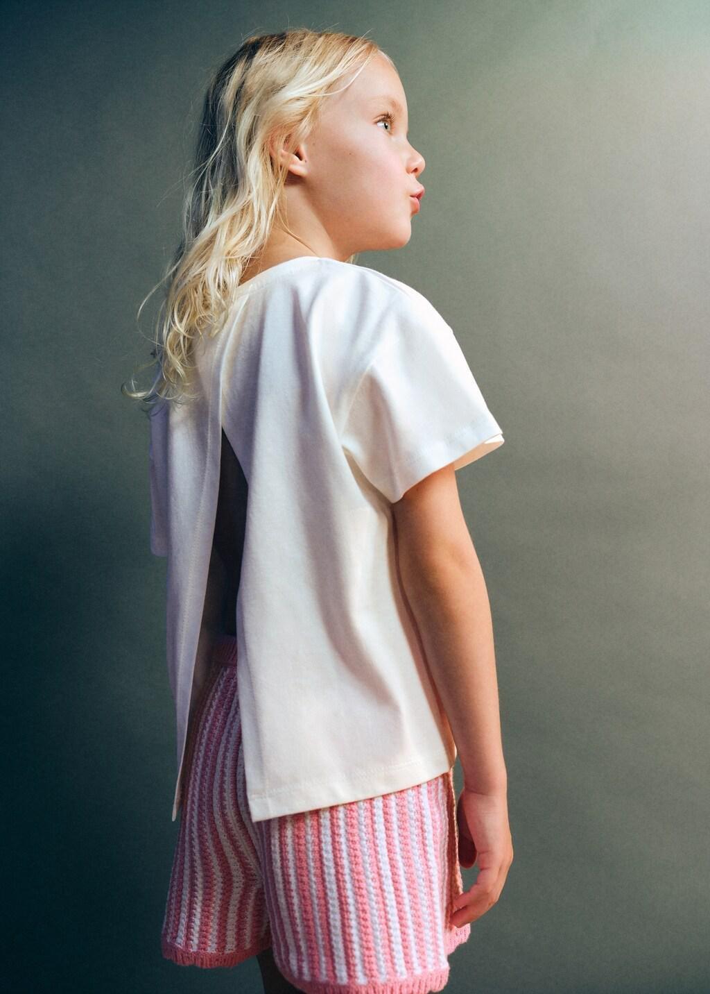 White Embroidered Palm Tree T-Shirt With Back Slit, Baby Girls, Natural White, large image number 2