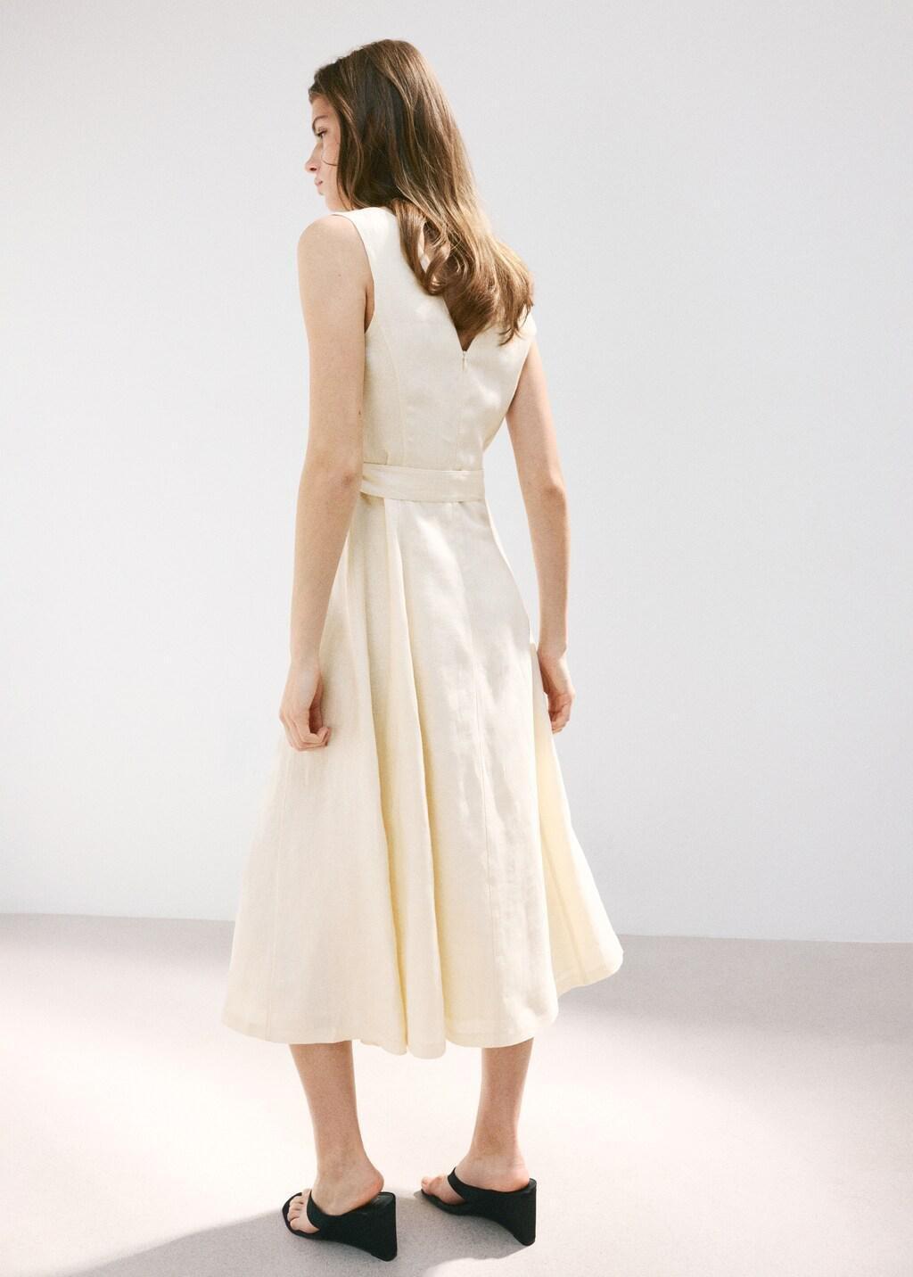 Beige Linen Midi-Dress With Belt, Light Beige, large image number 2