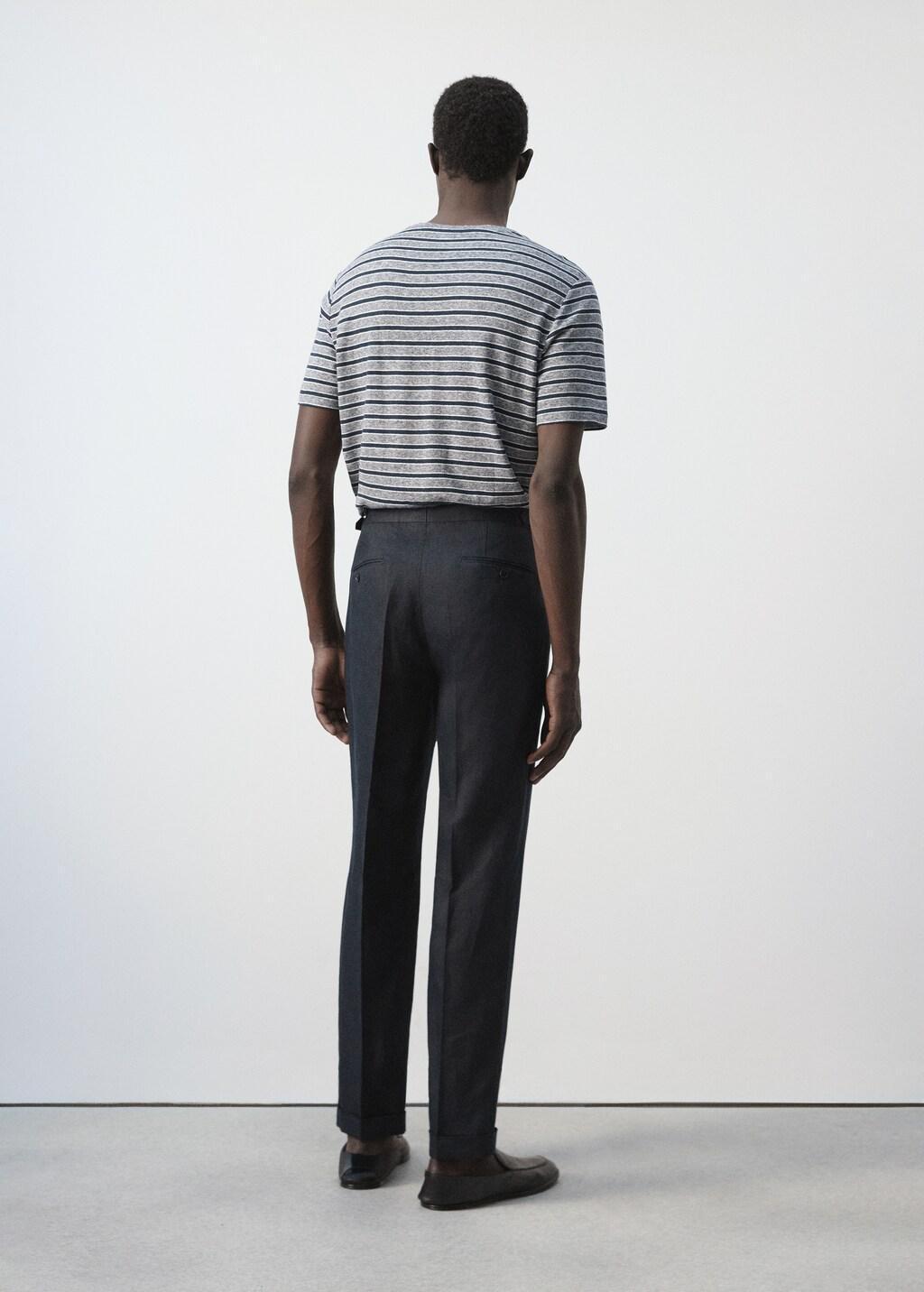 Navy 100% Linen Trousers With Adjustable Straps, Navy, large image number 2