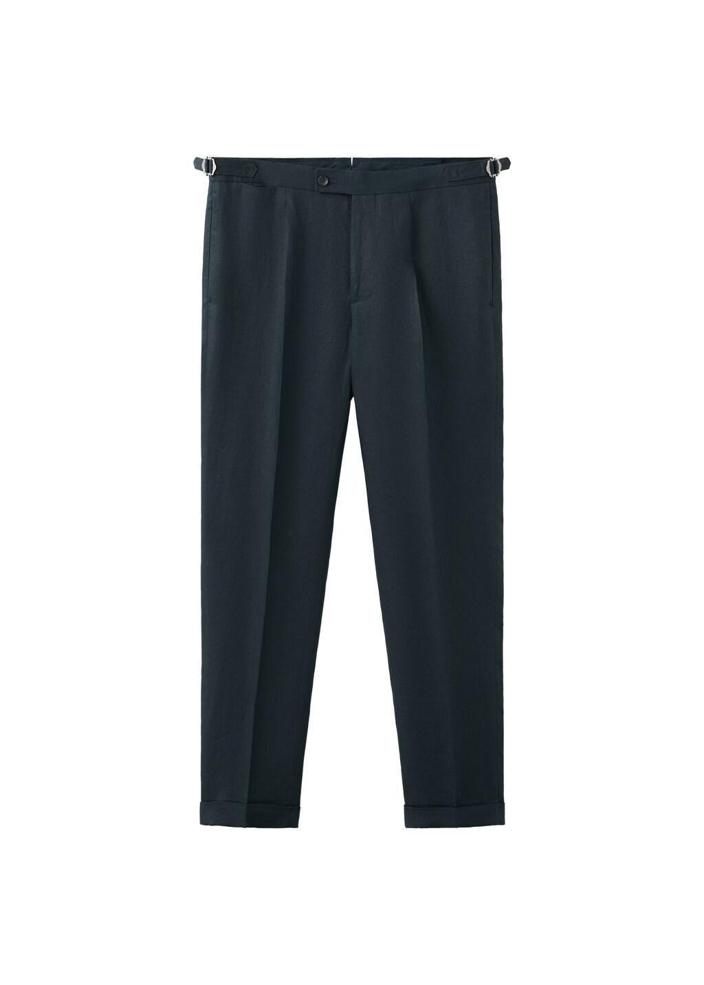 Navy 100% Linen Trousers With Adjustable Straps, Navy, large image number 4