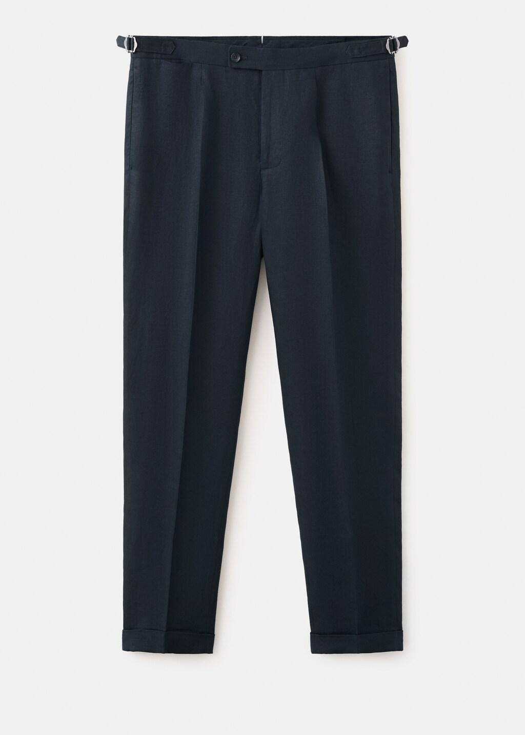 Navy 100% Linen Trousers With Adjustable Straps, Navy, large image number 5