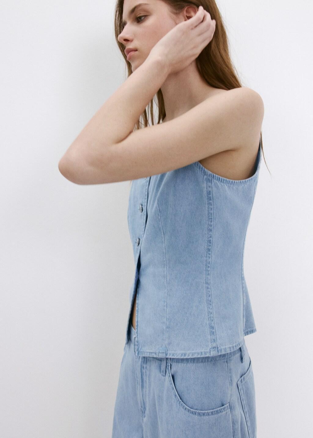 OPEN BLUE Denim buttoned gilet, Open Blue, large image number 3