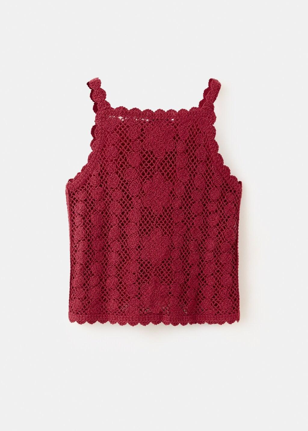 Red Crochet Top, Kids Girl, Dark Red, large image number 1