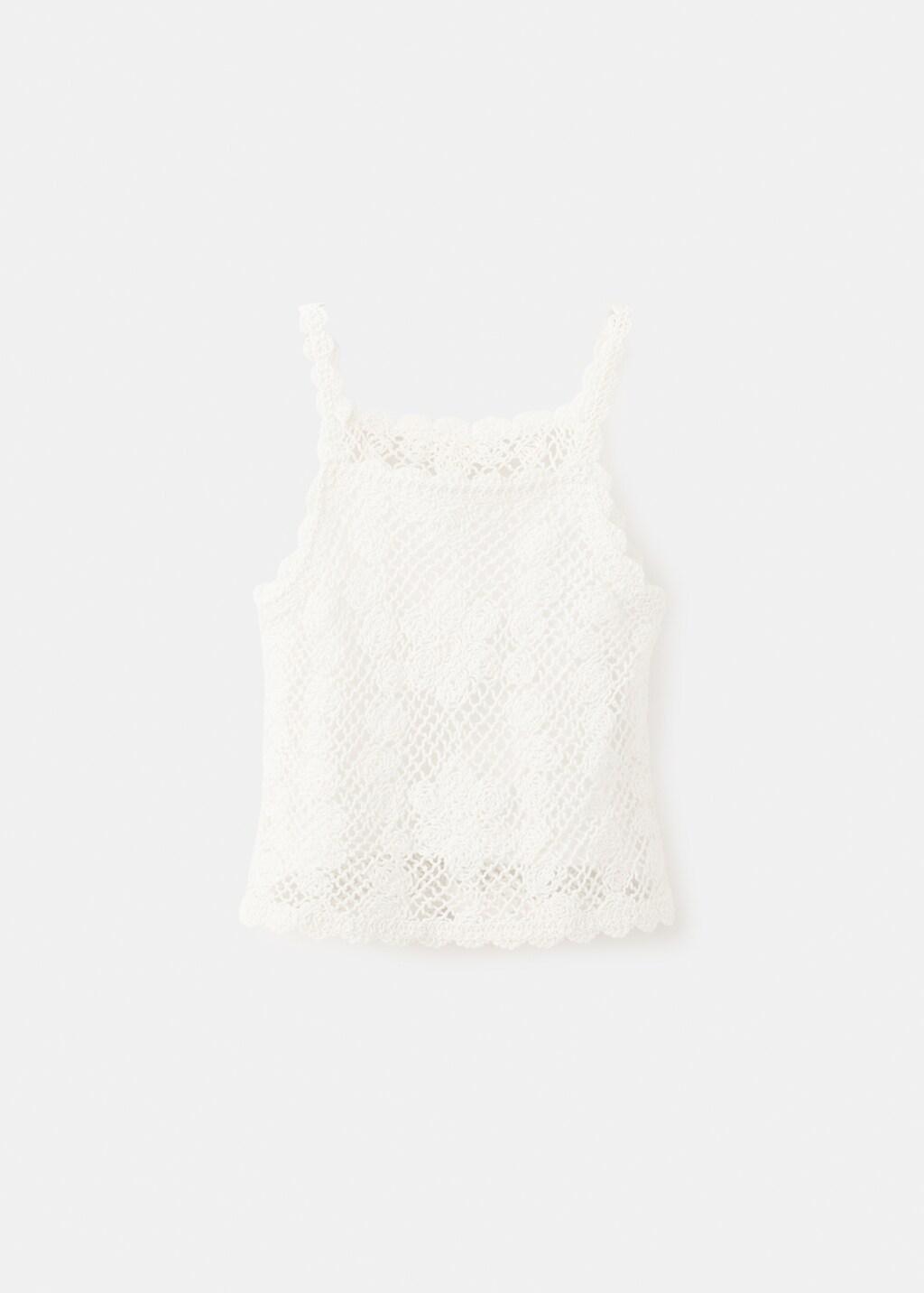 Beige Crochet Top, Baby Girl, Light Beige, medium