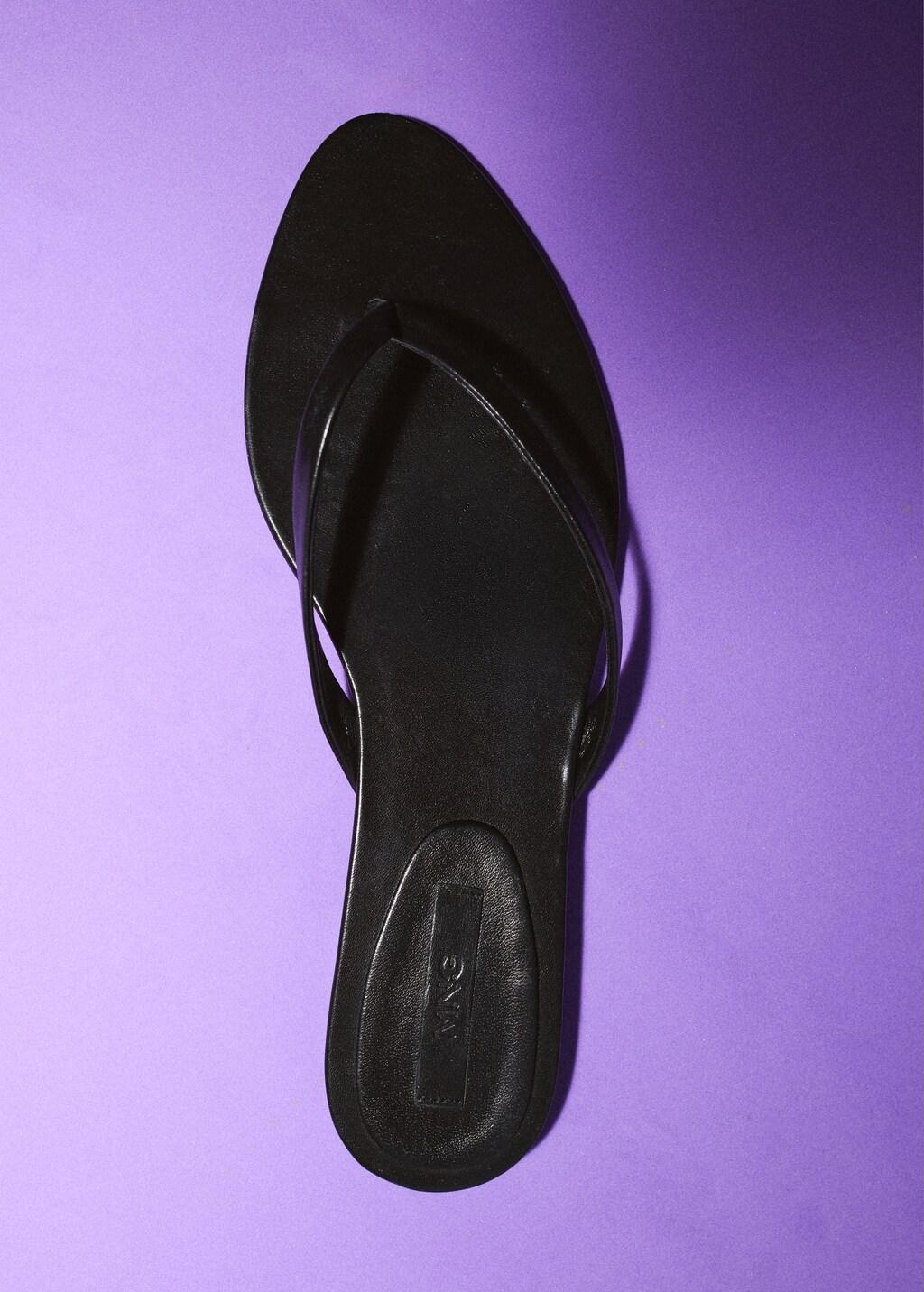 Black Leather Strap Sandals, Black, large image number 0