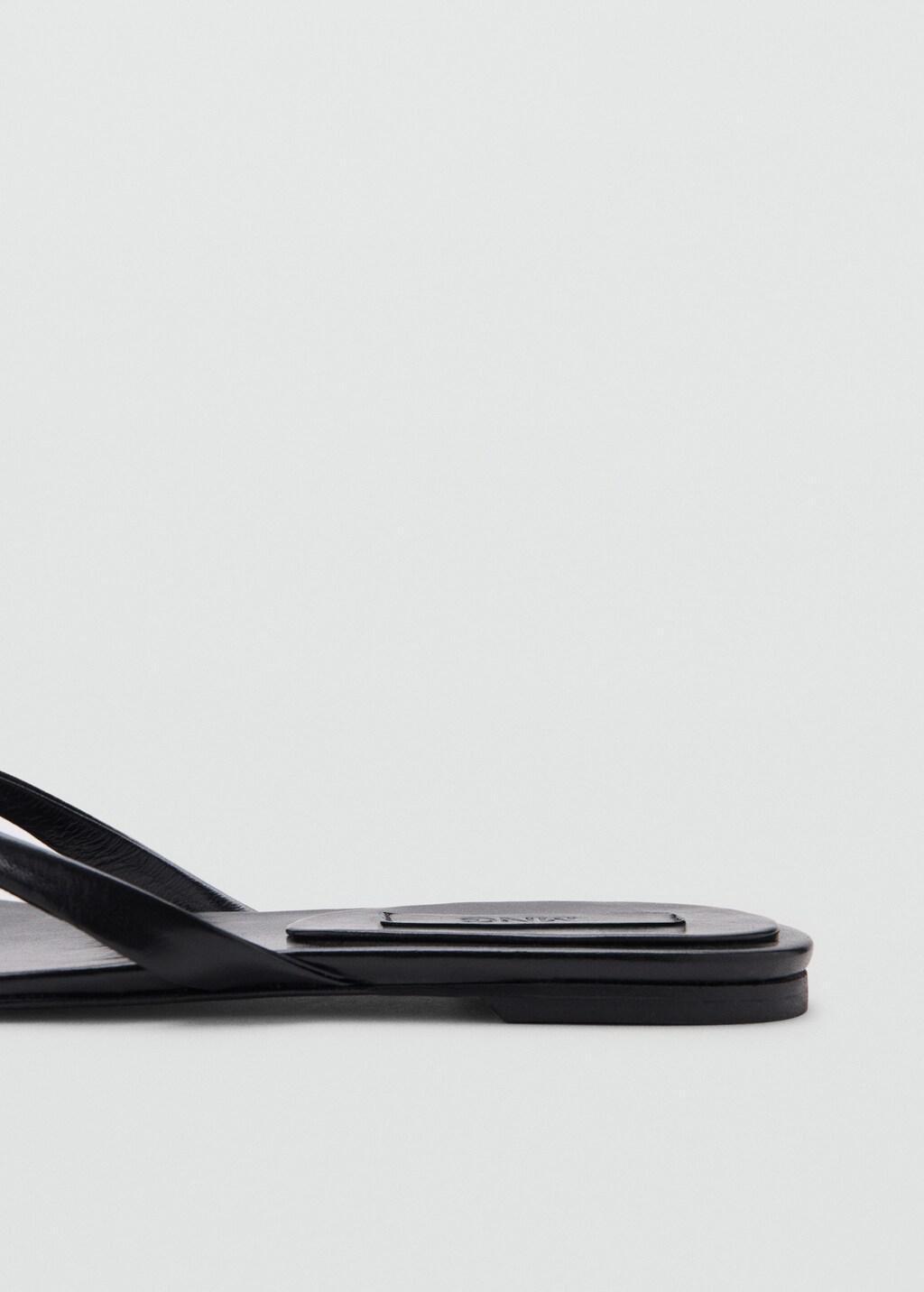 Black Leather Strap Sandals, Black, large image number 2