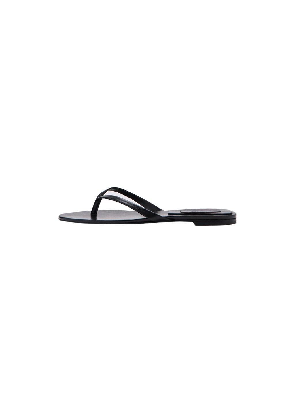 Black Leather Strap Sandals, Black, large image number 3