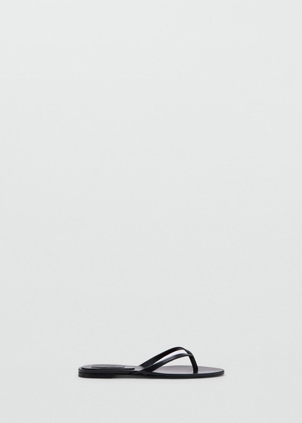 Black Leather Strap Sandals, Black, large image number 4