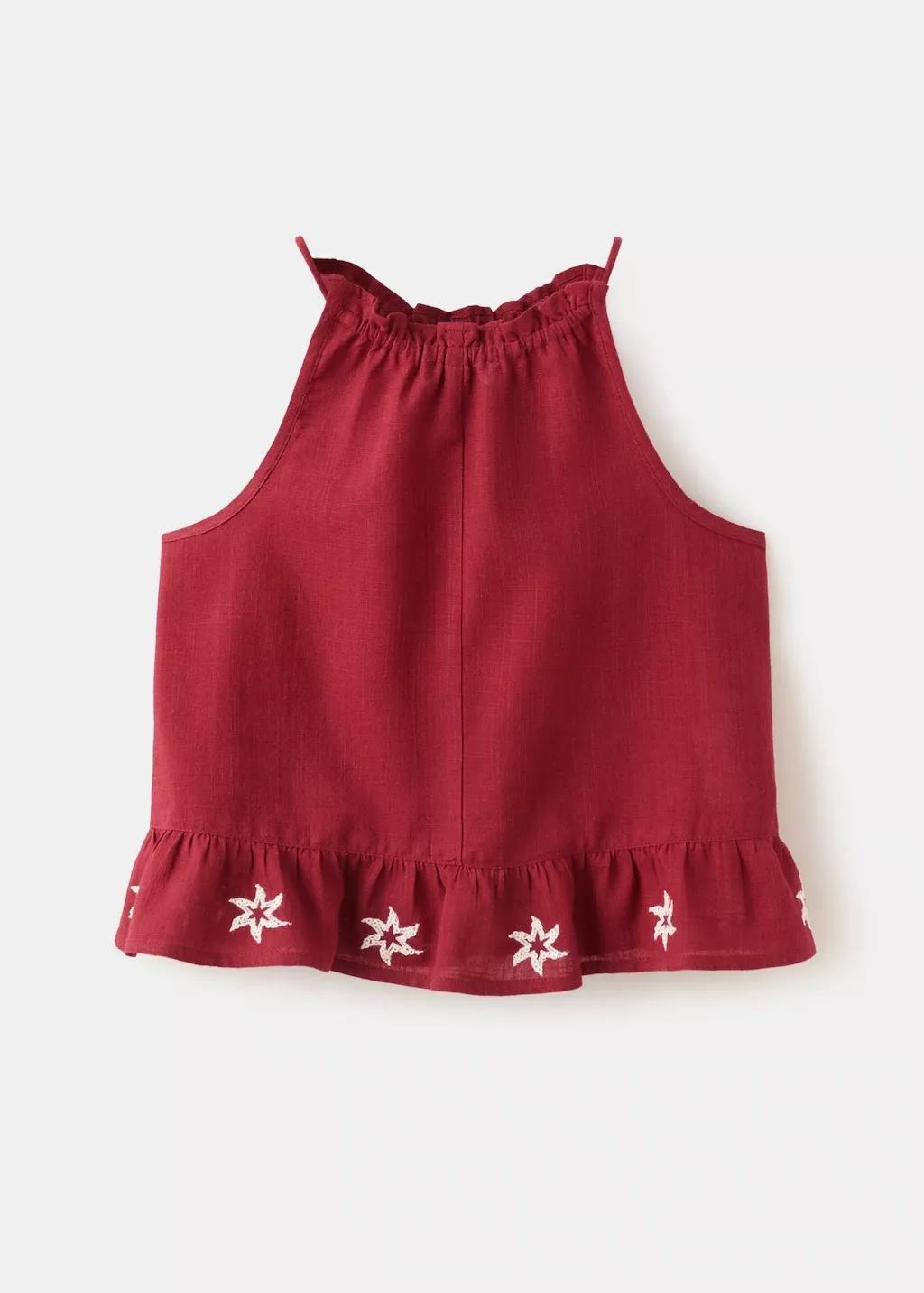 Red Halter Top With Embroidered Details, Kids Girl, Dark Red, large image number 2