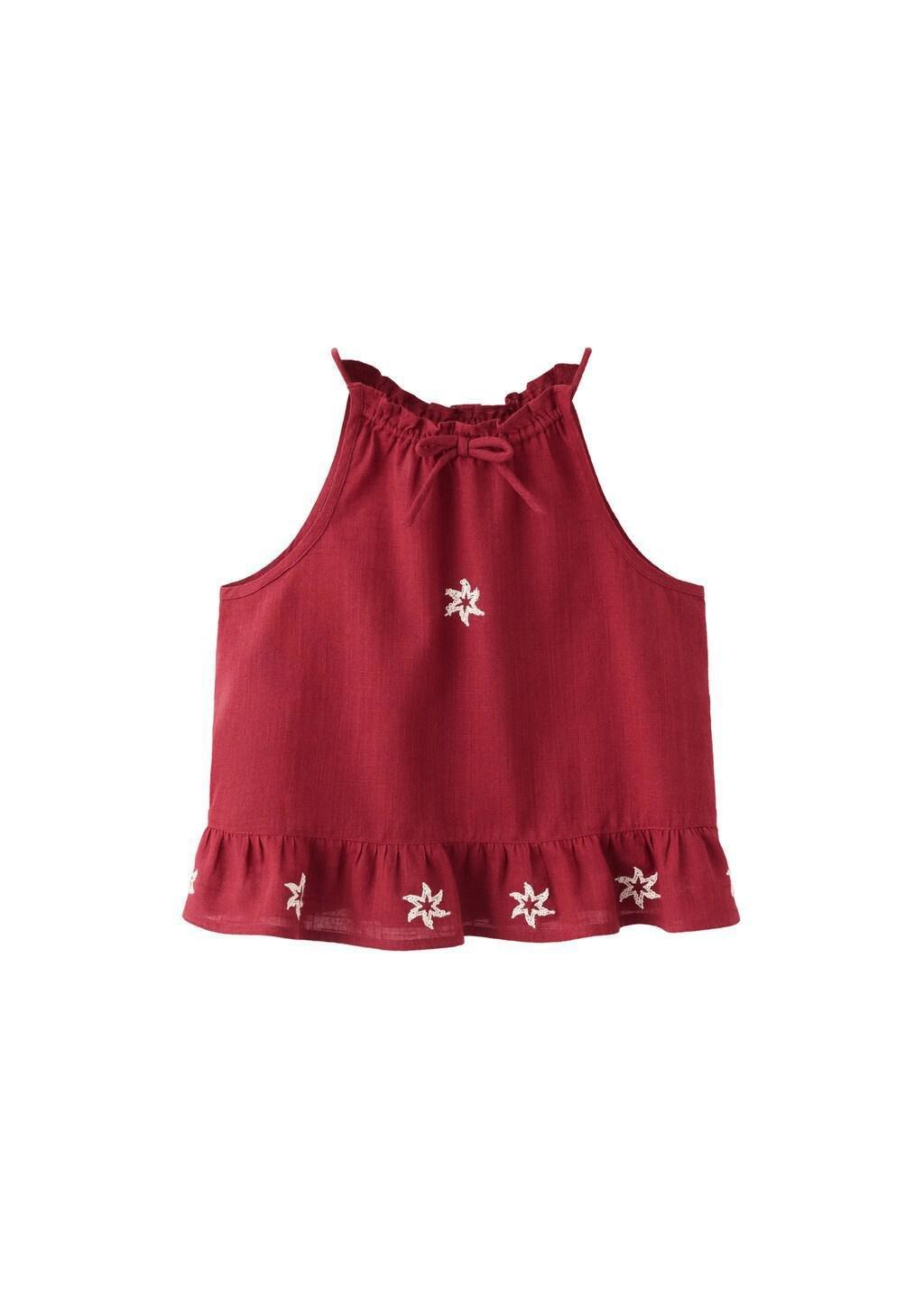 Red Halter Top With Embroidered Details, Kids Girl, Dark Red, large image number 4