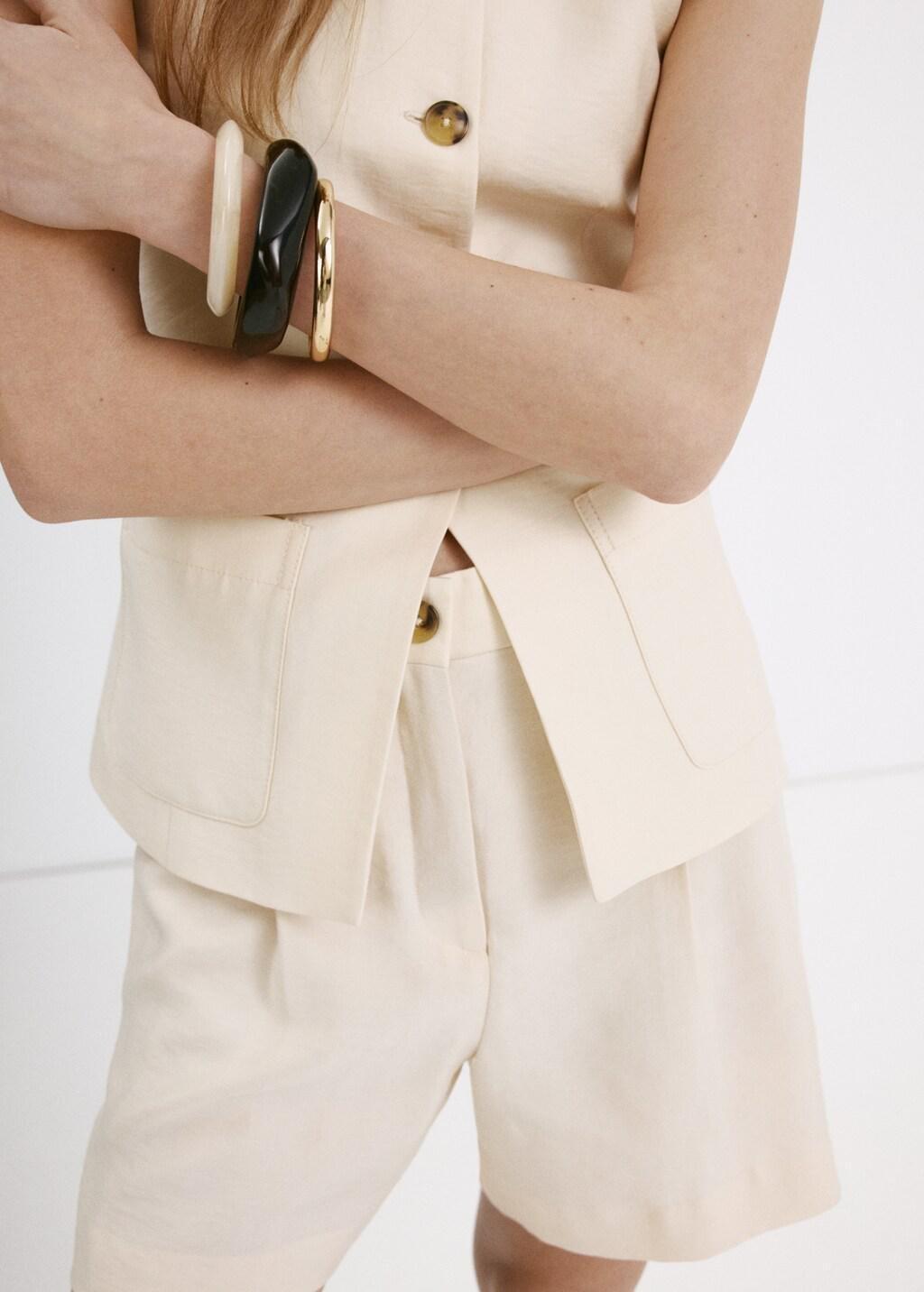 Beige Straight-Fit High-Waist Bermuda Shorts, Light Beige, large image number 3