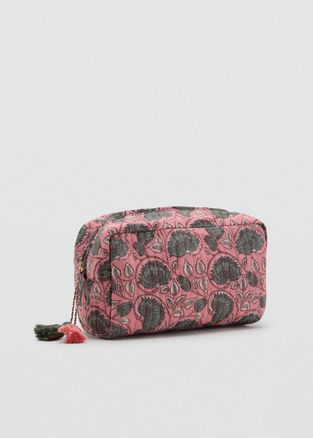 Pink Floral-Print Cosmetic Bag, Pink, medium