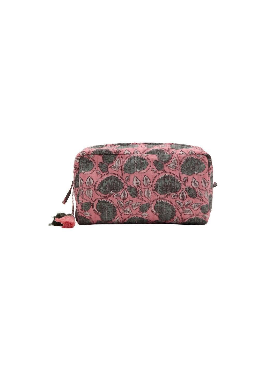 Pink Floral-Print Cosmetic Bag, Pink, medium