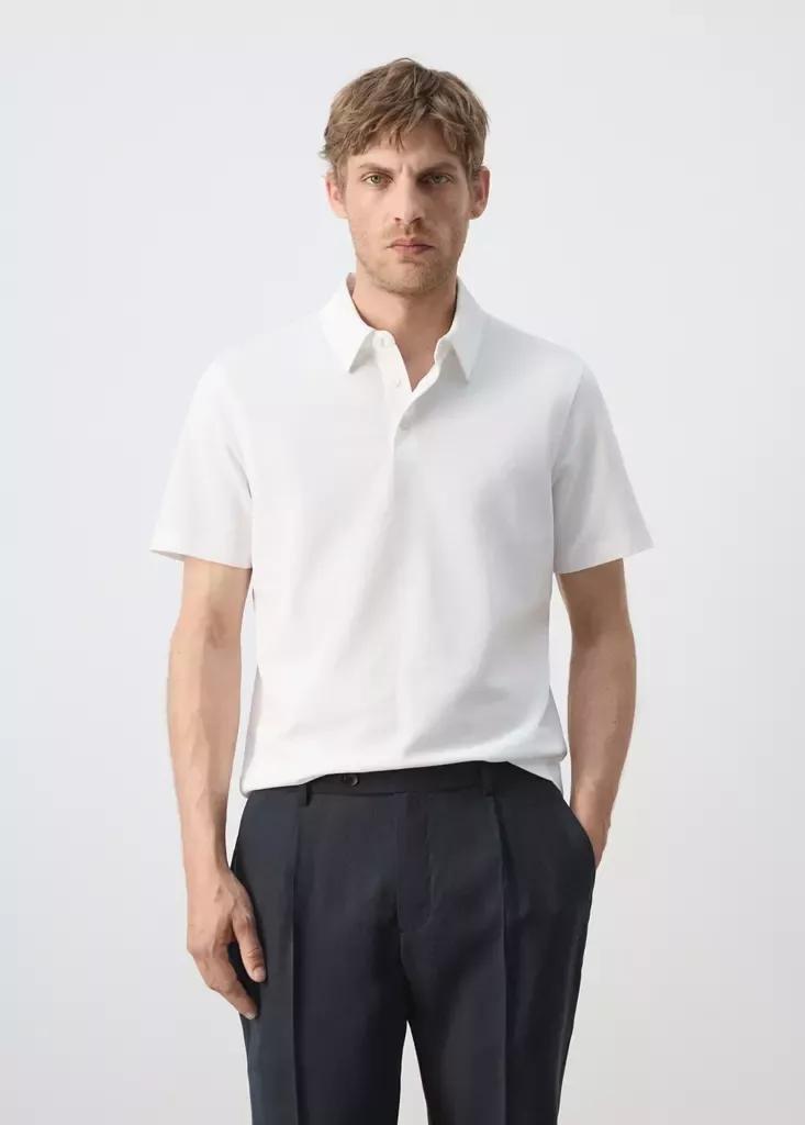 WHITE Slim fit cotton piquأ&copy; blend polo, White, medium