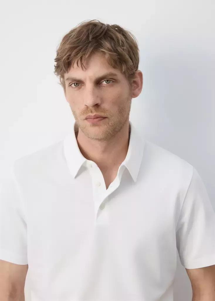 WHITE Slim fit cotton piquأ&copy; blend polo, White, large image number 3