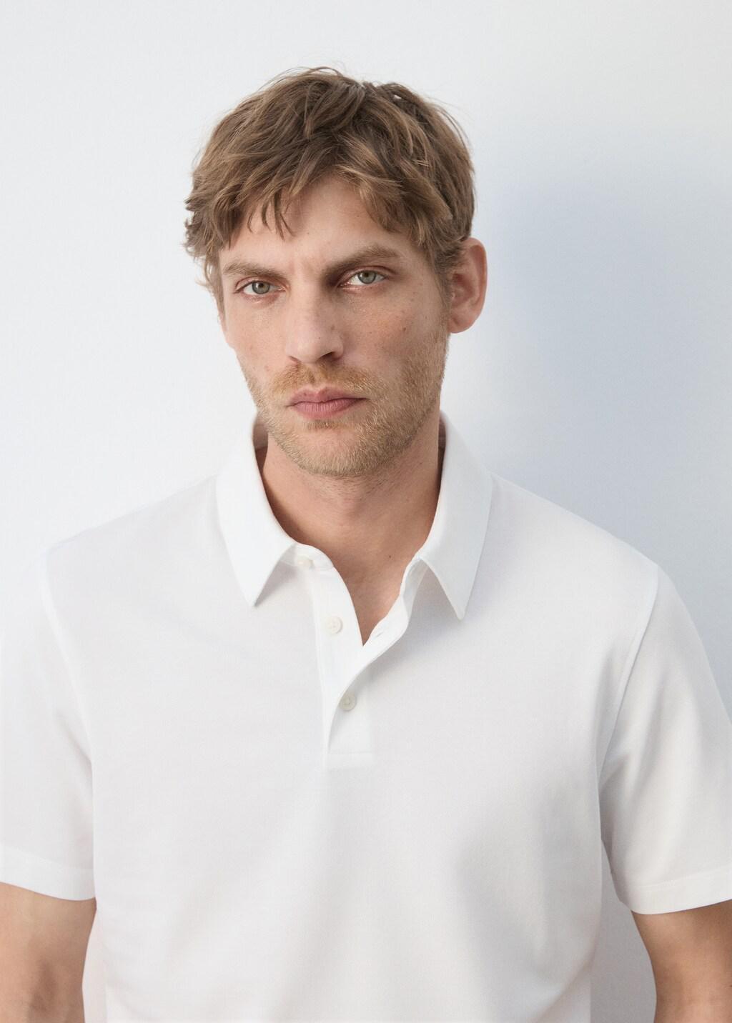 WHITE Slim fit cotton piquأ&copy; blend polo, White, large image number 4