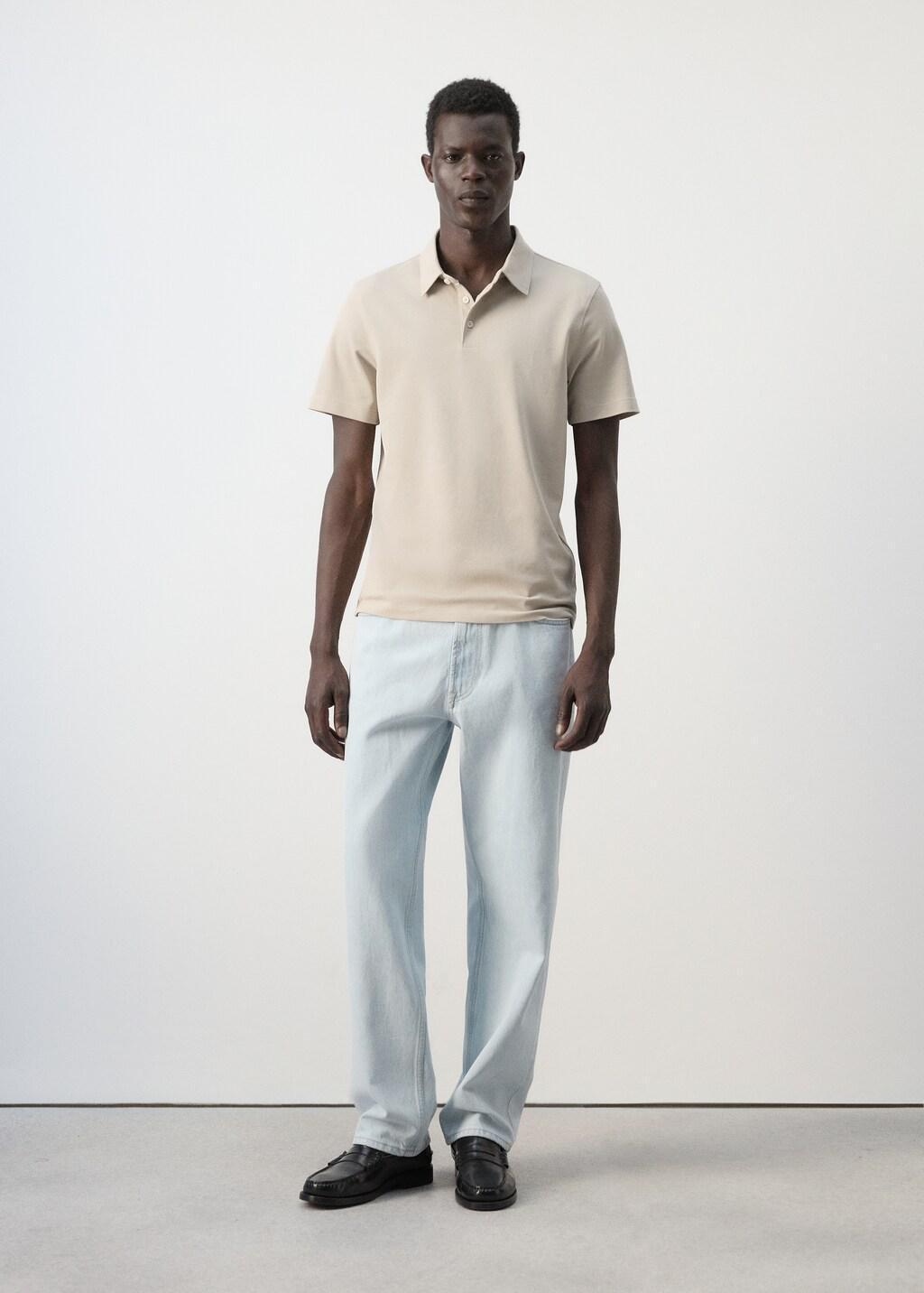 Beige Slim-Fit Cotton-Pique Polo Shirt, Light Beige, large image number 0