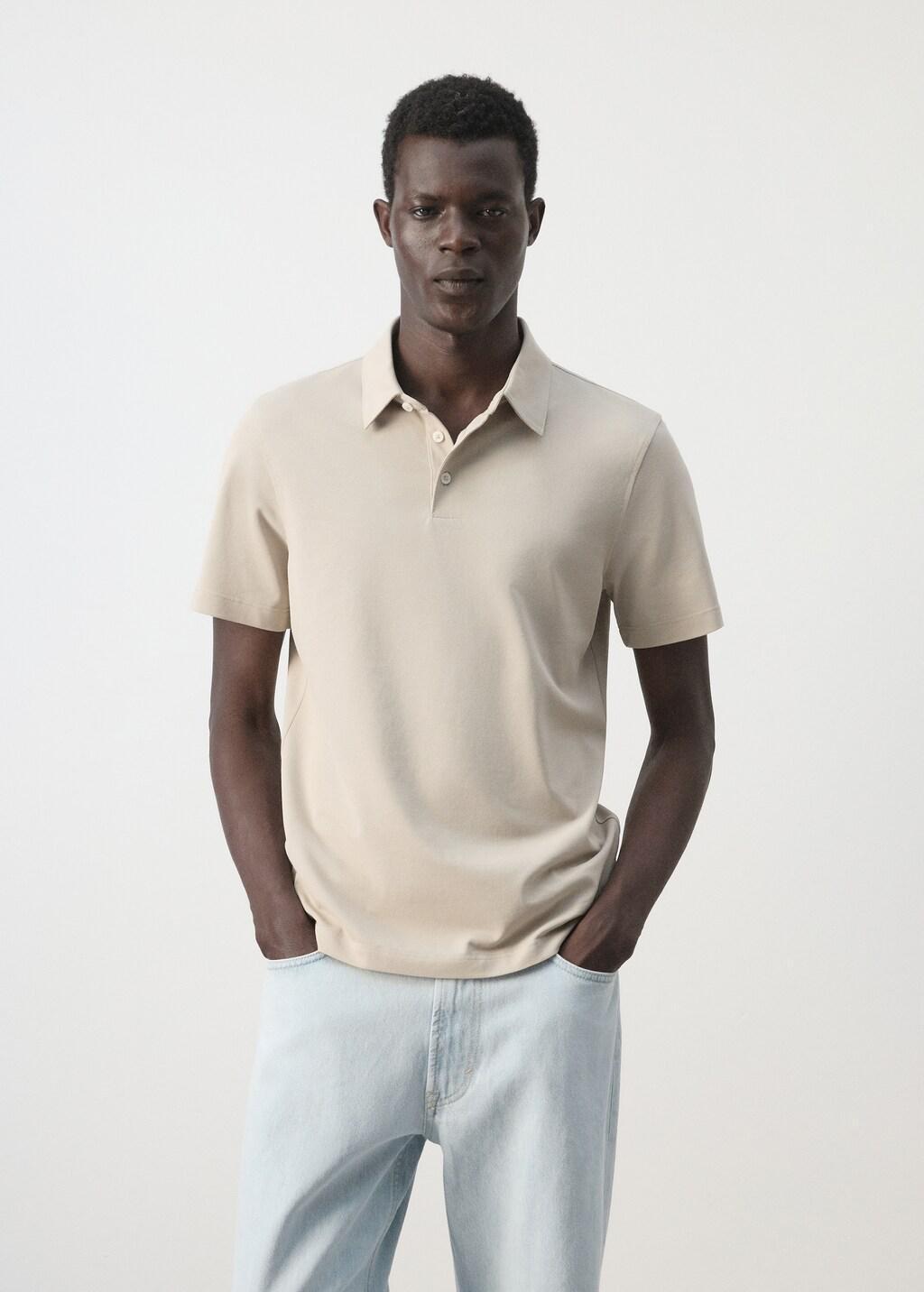 Beige Slim-Fit Cotton-Pique Polo Shirt, Light Beige, large image number 3