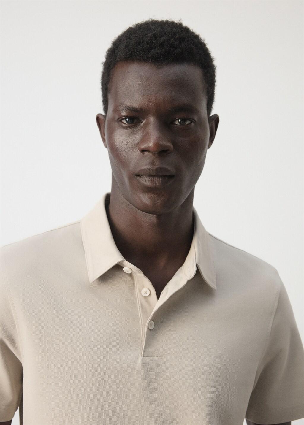 Beige Slim-Fit Cotton-Pique Polo Shirt, Light Beige, large image number 4