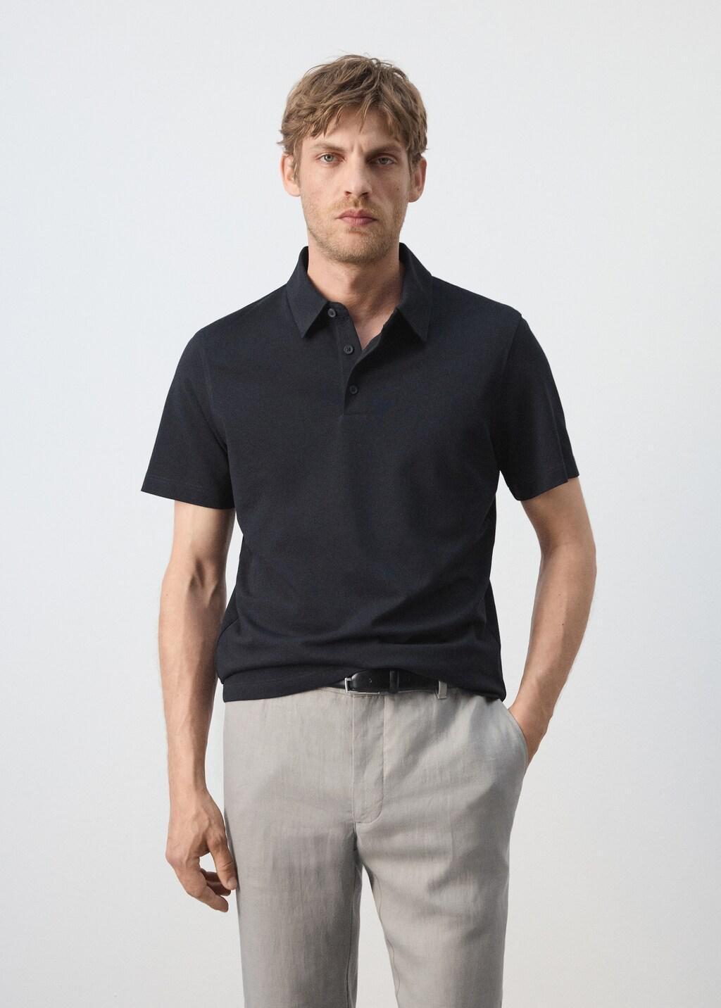 Slim-Fit Cotton-Pique Polo Shirt, Navy, large image number 3