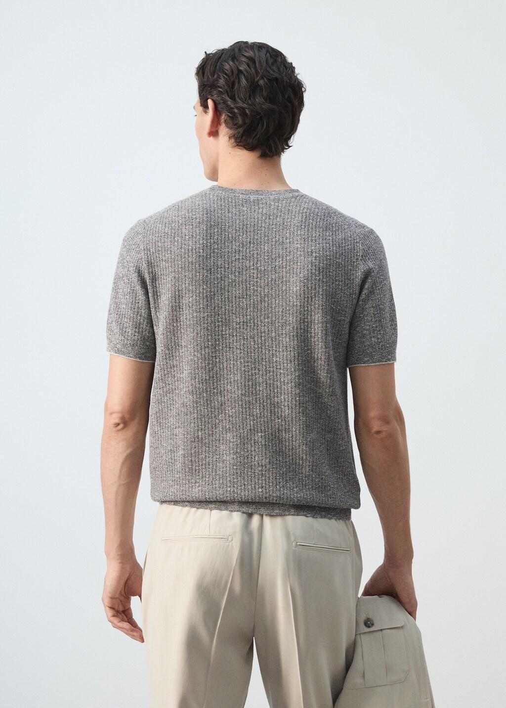 Navy Cotton-Linen Blend Knit T-Shirt, Navy, medium