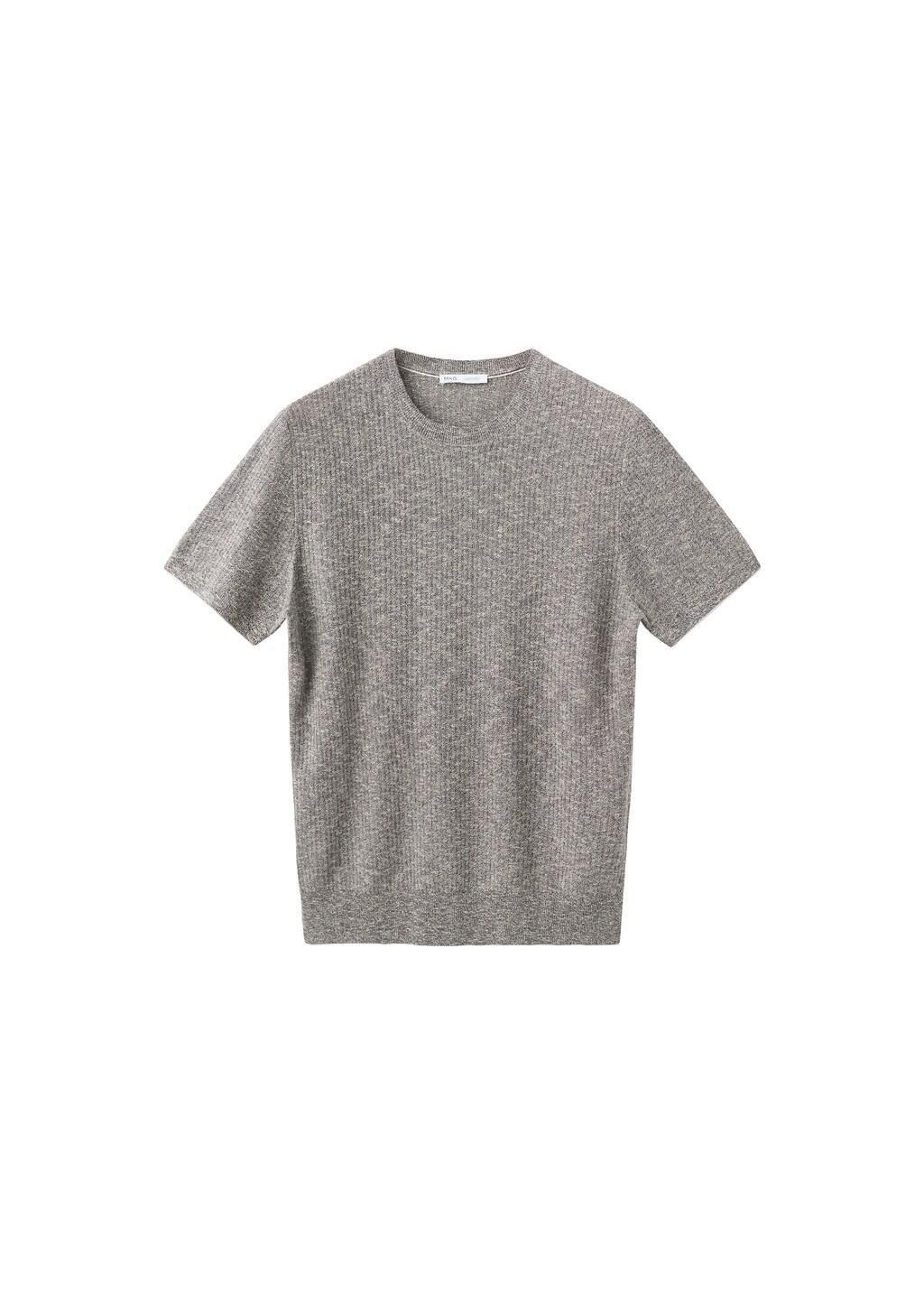Navy Cotton-Linen Blend Knit T-Shirt, Navy, large image number 6