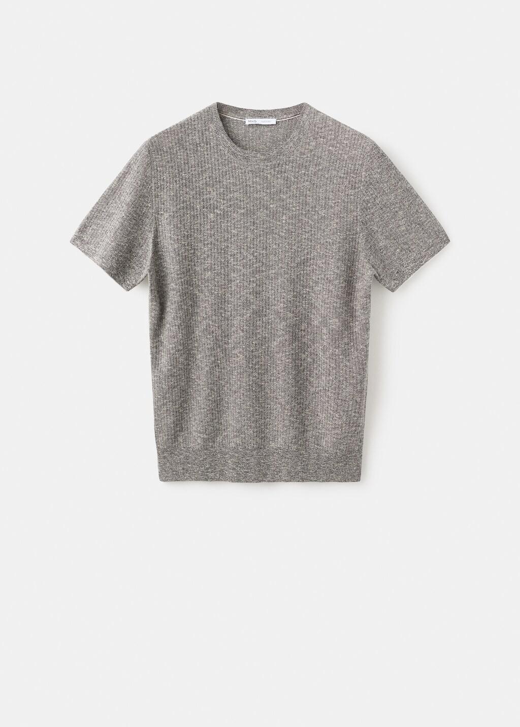 Navy Cotton-Linen Blend Knit T-Shirt, Navy, large image number 7