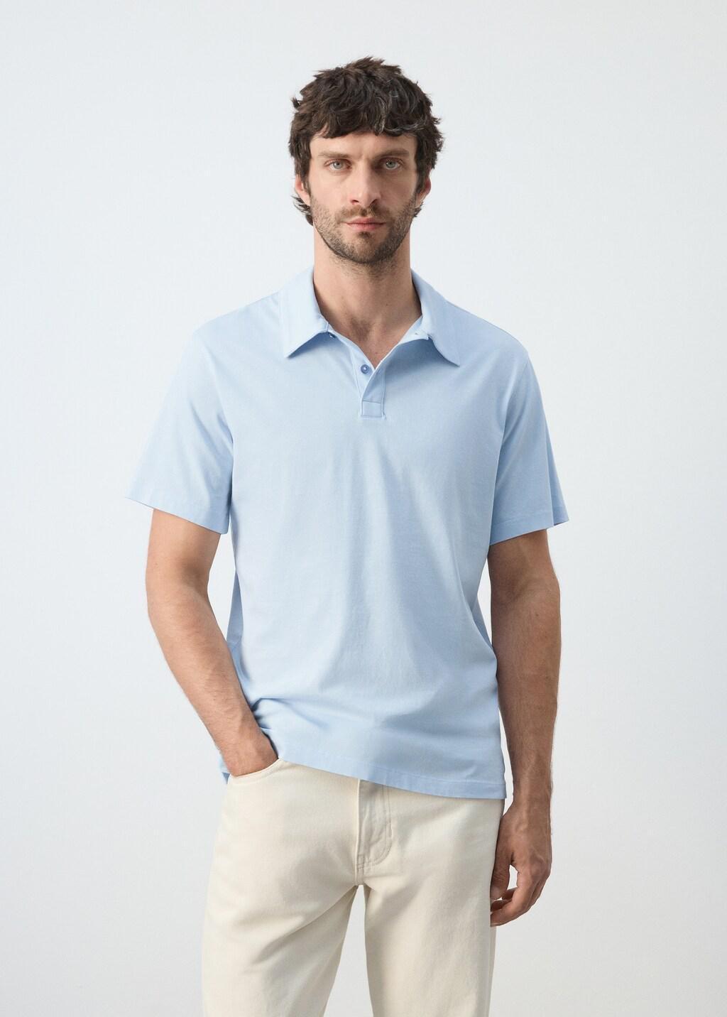 Blue Lt Pastel Plain 100% Cotton Polo, Light-Pastel Blue, large image number 3