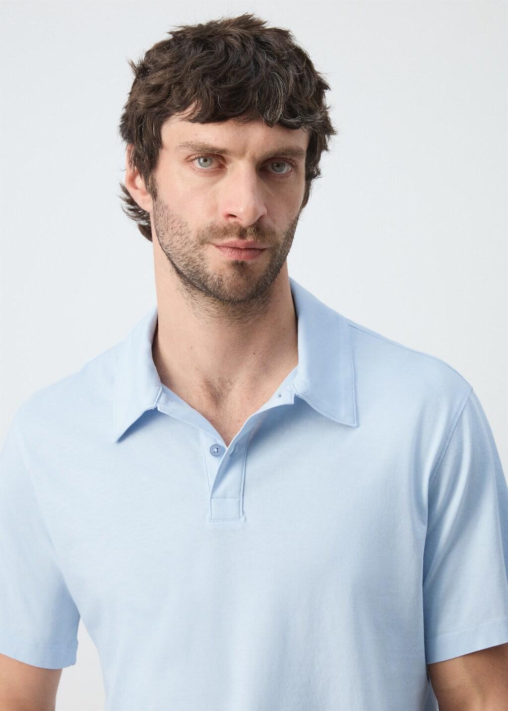 Blue Lt Pastel Plain 100% Cotton Polo, Light-Pastel Blue, large image number 4