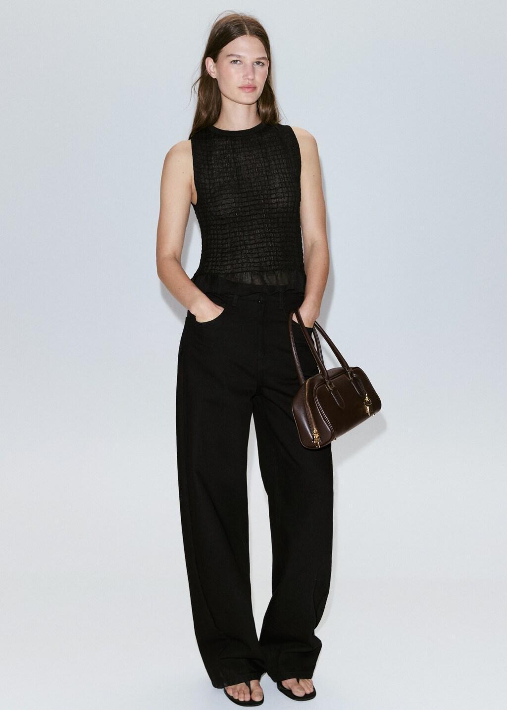 BLACK Semi-transparent ruched top, Black, large image number 0