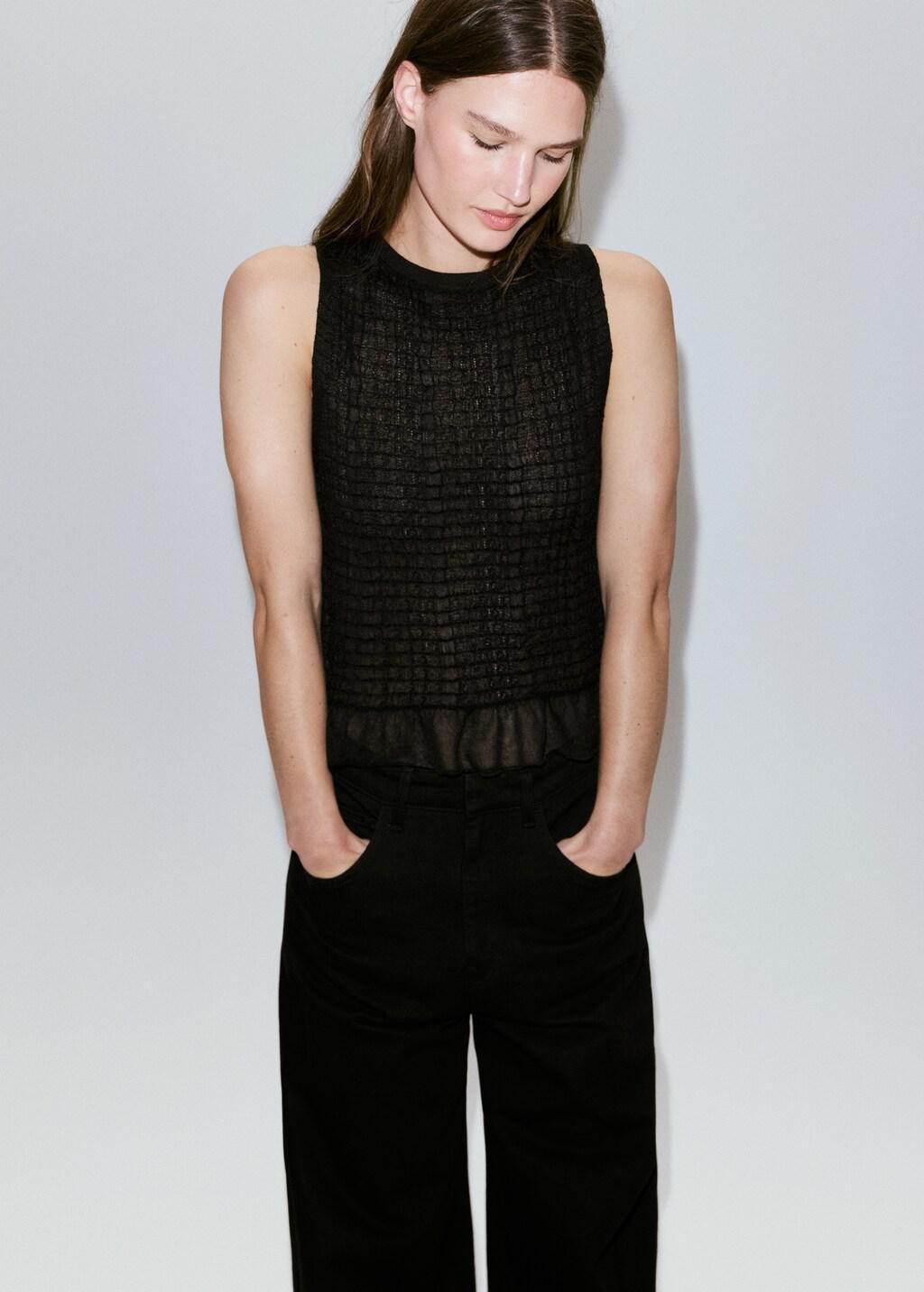 BLACK Semi-transparent ruched top, Black, large image number 4