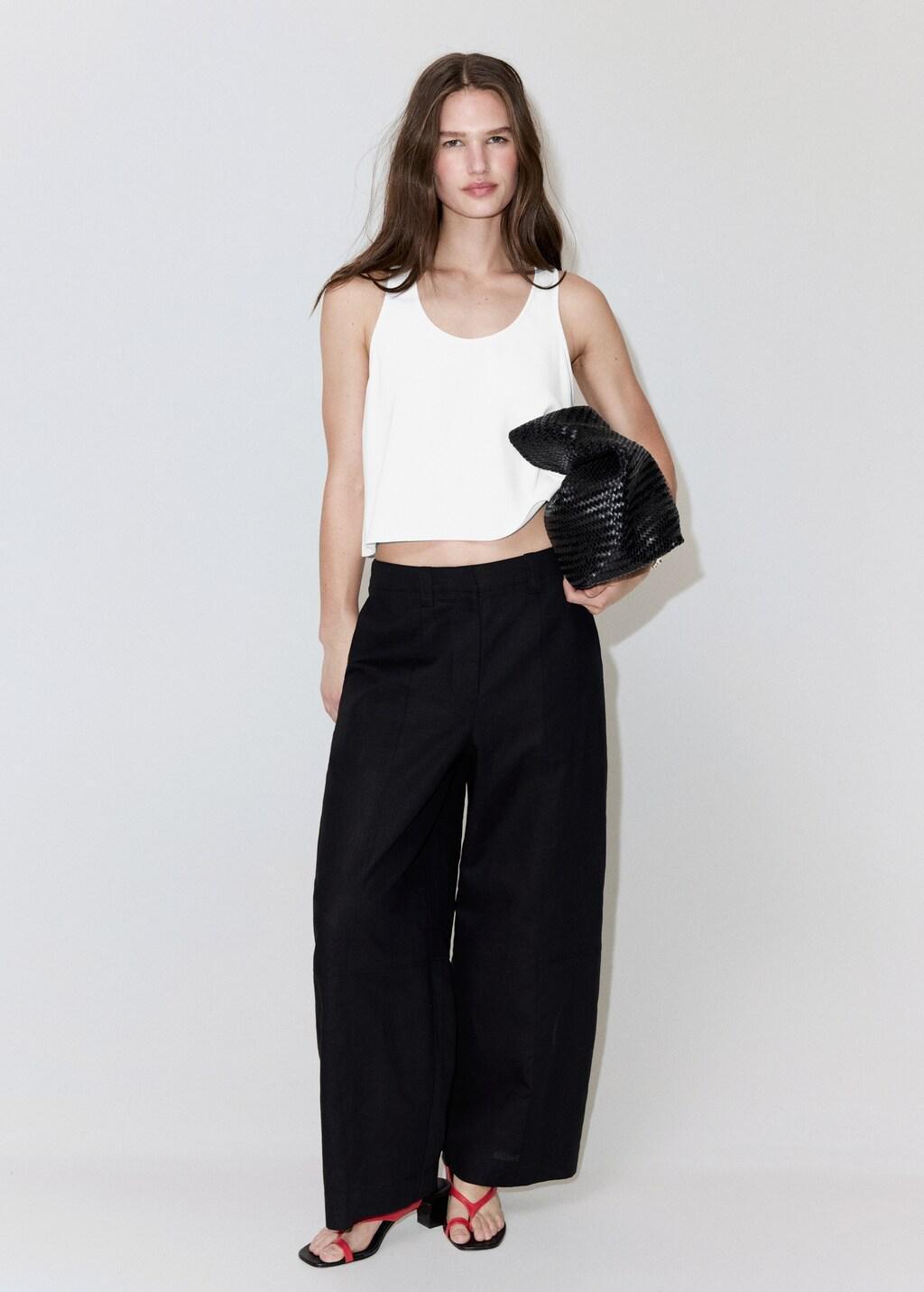 NATURAL WHITE Round neck crop top, Natural White, large image number 0