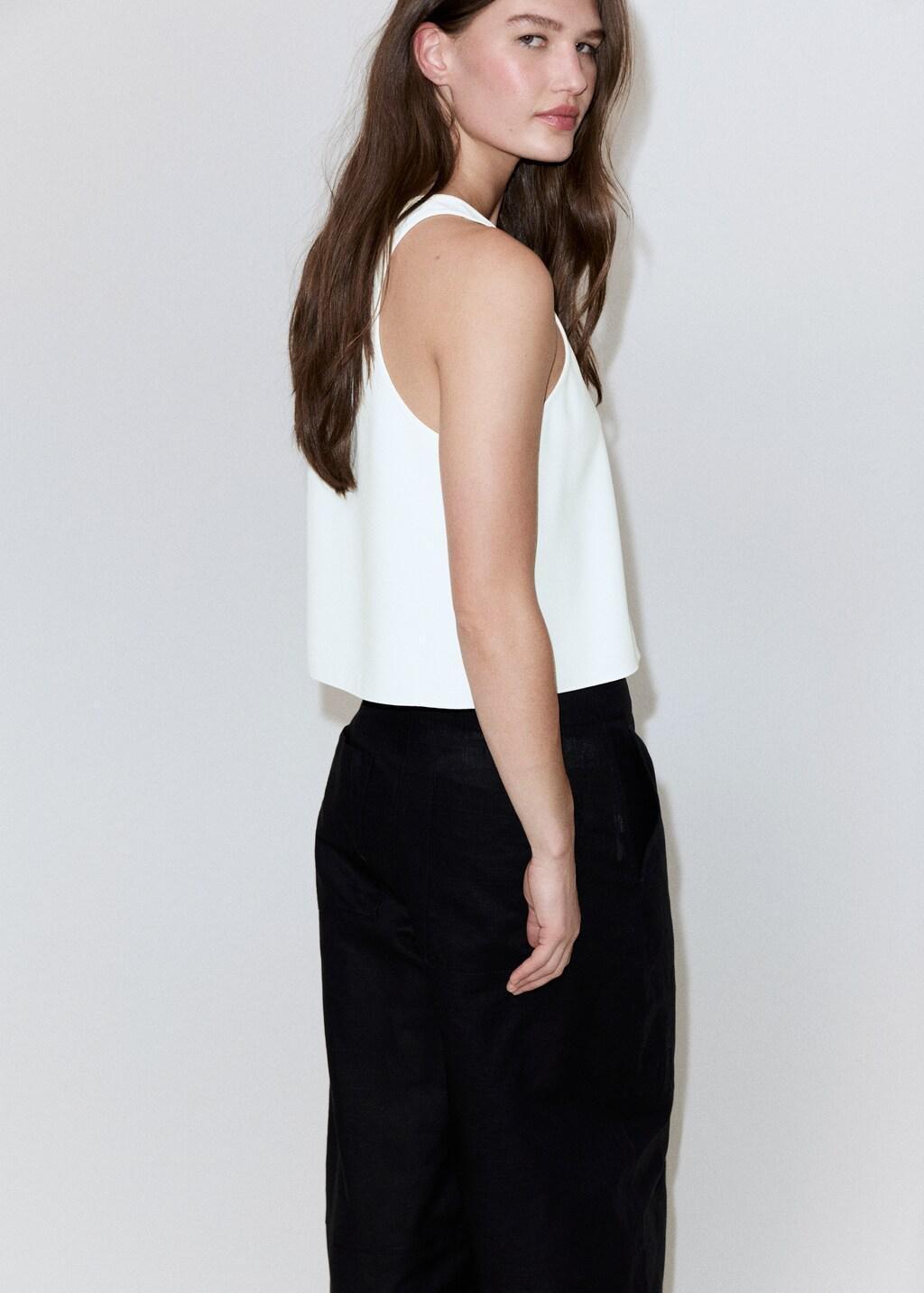 NATURAL WHITE Round neck crop top, Natural White, large image number 2
