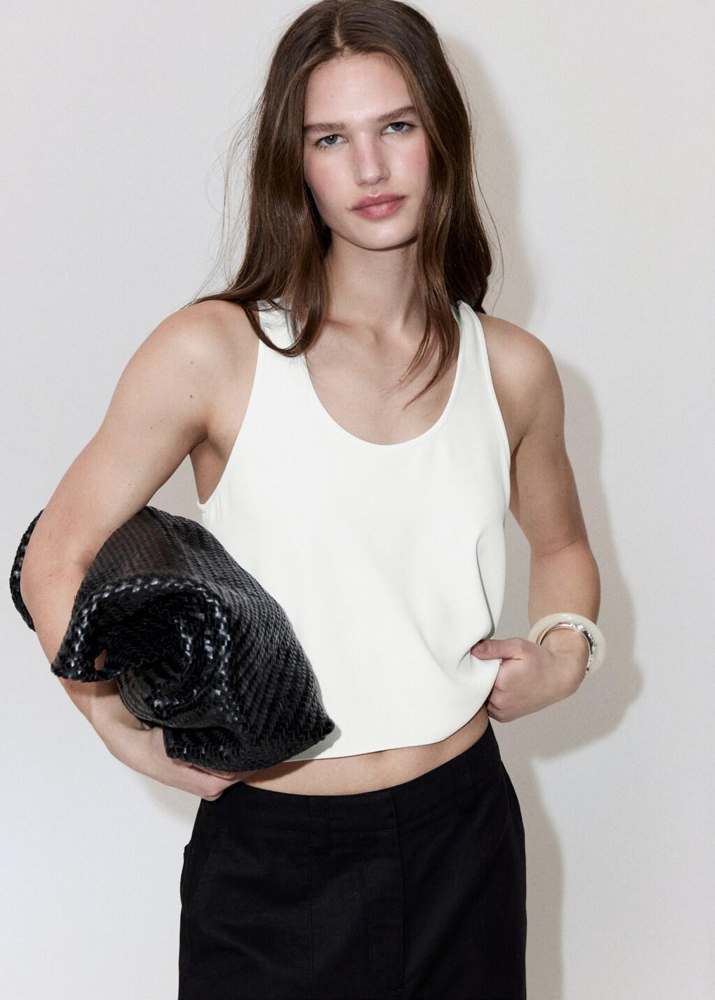 NATURAL WHITE Round neck crop top, Natural White, large image number 3